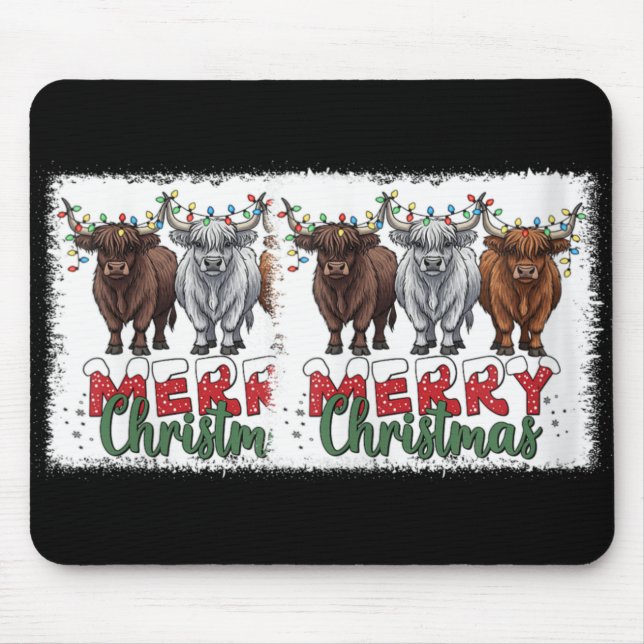 Womens Merry Christmas Scottish Highland Cow Xmas  Mousepad (Vorne)
