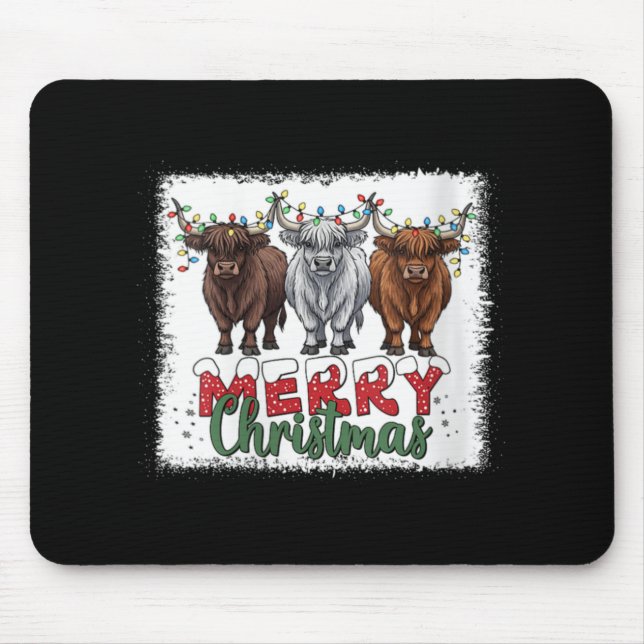 Womens Merry Christmas Scottish Highland Cow Xmas  Mousepad (Vorne)