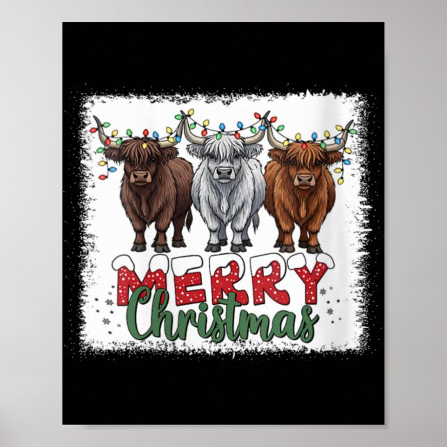 Womens Merry Christmas Scottish Highland Cow Xmas  Poster (Vorne)