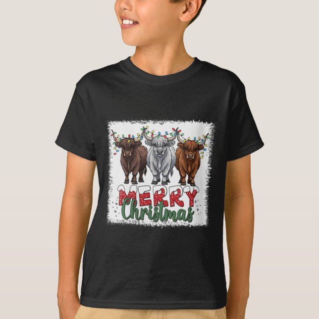 Womens Merry Christmas Scottish Highland Cow Xmas  T-Shirt (Vorderseite)