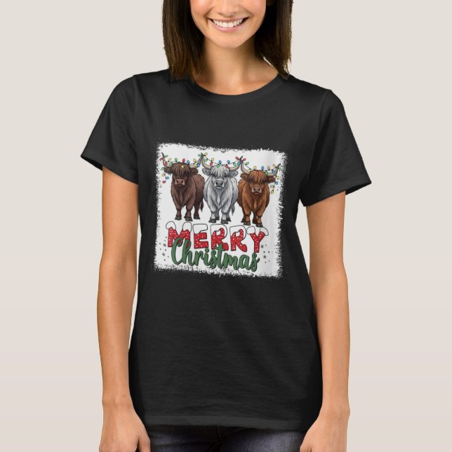 Womens Merry Christmas Scottish Highland Cow Xmas  T-Shirt (Vorderseite)