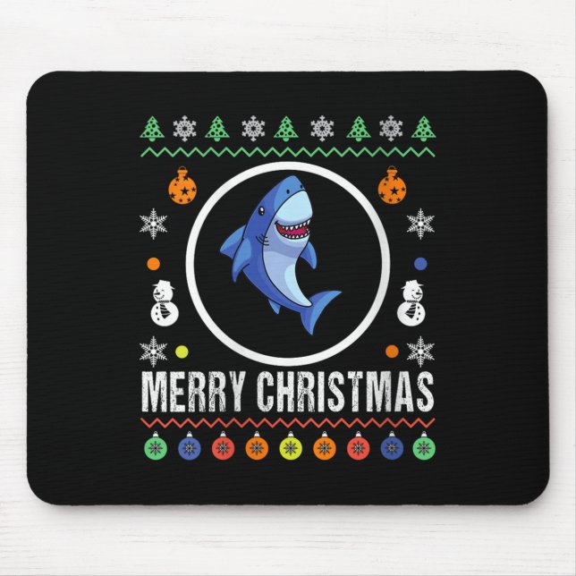 Womens Merry Christmas Shark Ugly Sweater Xmas Kni Mousepad (Vorne)