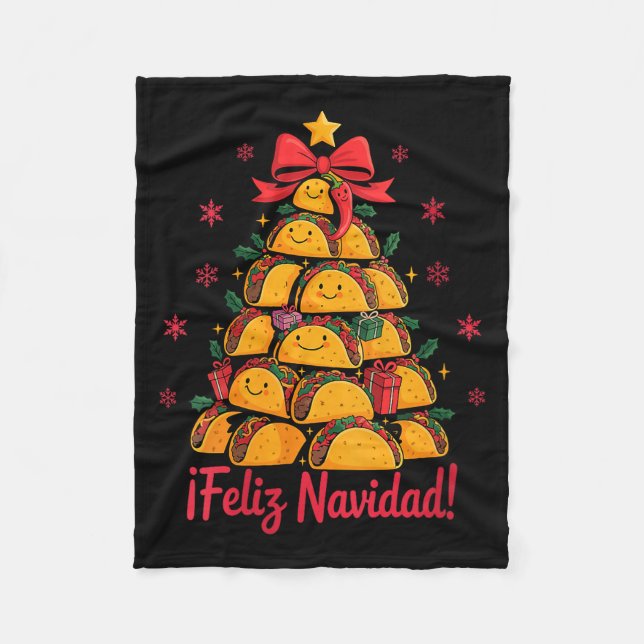 Womens Merry Christmas Tacos Tree Feliz Navidad Me Fleecedecke (Vorderseite)