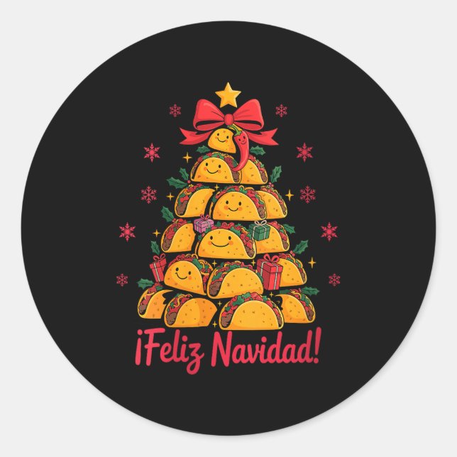 Womens Merry Christmas Tacos Tree Feliz Navidad Me Runder Aufkleber (Vorderseite)