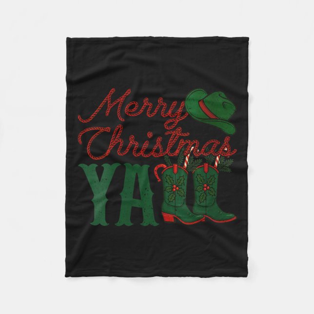 Womens Merry Christmas Y'all Cowboy Boots Western  Fleecedecke (Vorderseite)