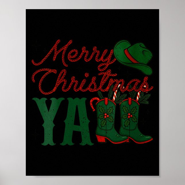 Womens Merry Christmas Y'all Cowboy Boots Western  Poster (Vorne)
