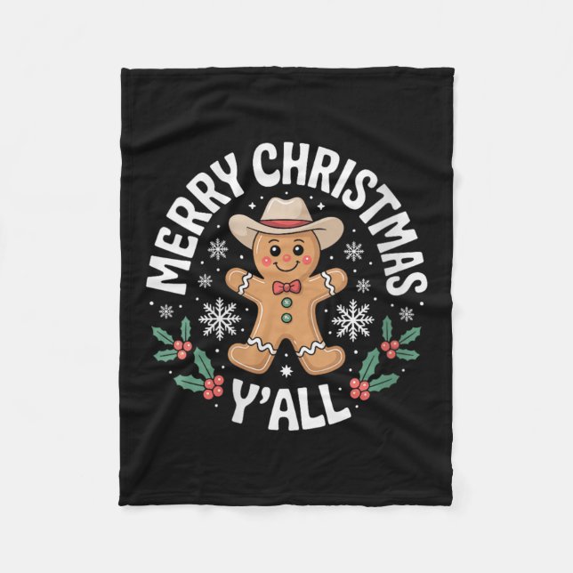 Womens Merry Christmas Yall Gingerbread Cowboy How Fleecedecke (Vorderseite)