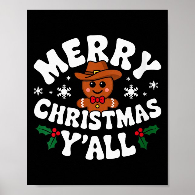 Womens Merry Christmas Yall Gingerbread Cowboy How Poster (Vorne)