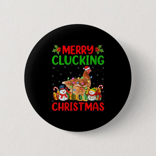 Womens Merry Cluckin Christmas Funny Farm Animal C Button (Vorderseite)