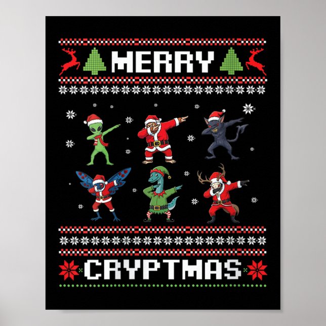 Womens Merry Cryptmas Dabbing Cryptid Monsters Fun Poster (Vorne)