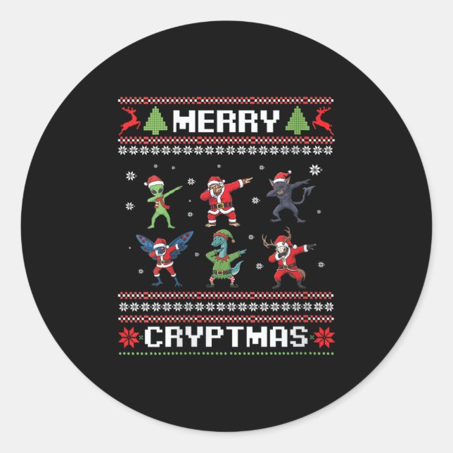 Womens Merry Cryptmas Dabbing Cryptid Monsters Fun Runder Aufkleber (Vorderseite)