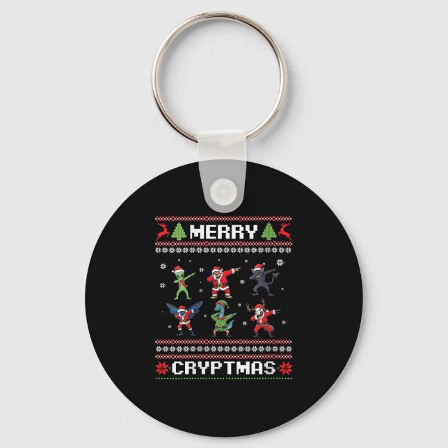 Womens Merry Cryptmas Dabbing Cryptid Monsters Fun Schlüsselanhänger (Vorderseite)