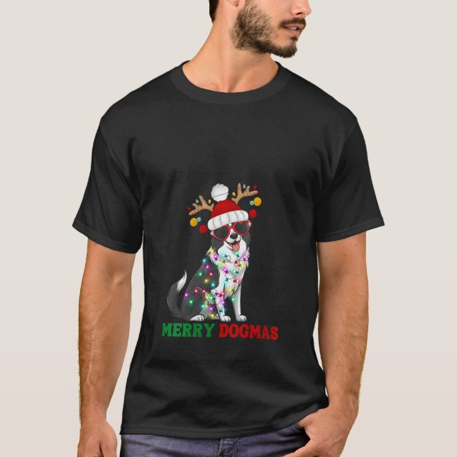 Womens Merry Dogmas Funny Border Collie Dog Christ T-Shirt (Vorderseite)