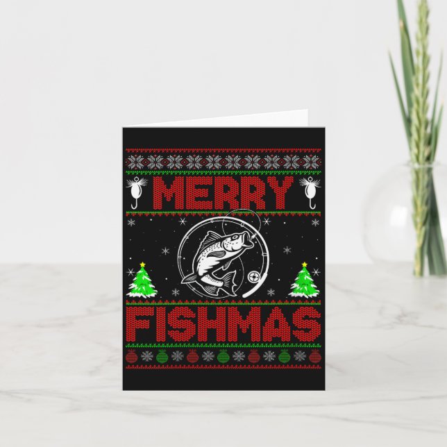 Womens Merry Fishmas B Fish Fishing Ugly Christmas Karte (Vorderseite)