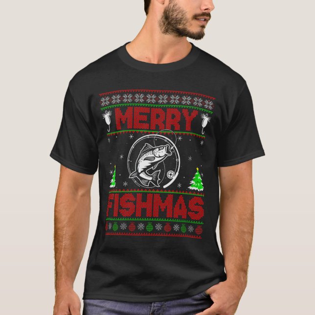 Womens Merry Fishmas B Fish Fishing Ugly Christmas T-Shirt (Vorderseite)