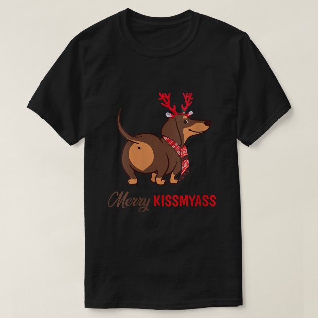 Womens Merry Kissmyass Funny Christmas Reindeer Da T-Shirt (Design vorne)