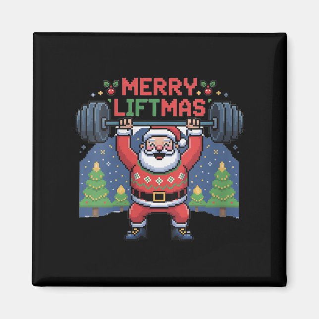 Womens Merry Liftmas Santa Claus Barbell Press Fun Magnet (Vorne)