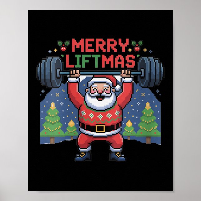 Womens Merry Liftmas Santa Claus Barbell Press Fun Poster (Vorne)