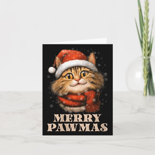 Womens Merry Pawmas Funny Santa Cat Christmas For  Karte (Vorderseite)