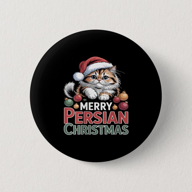 Womens Merry Persian Christmas Cute Cat V-neck  Button (Vorderseite)