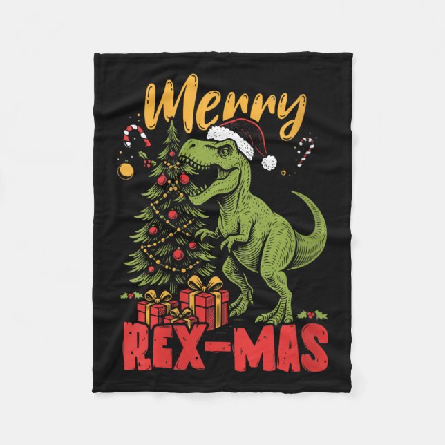 Womens Merry Rex-mas Santa Dinosaur Retro Christma Fleecedecke (Vorderseite)