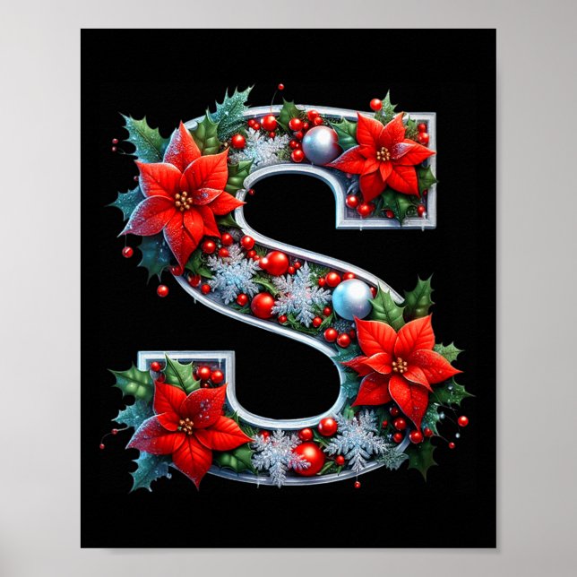 Womens Merry S Letter Insettia Snowflakes V-neck  Poster (Vorne)