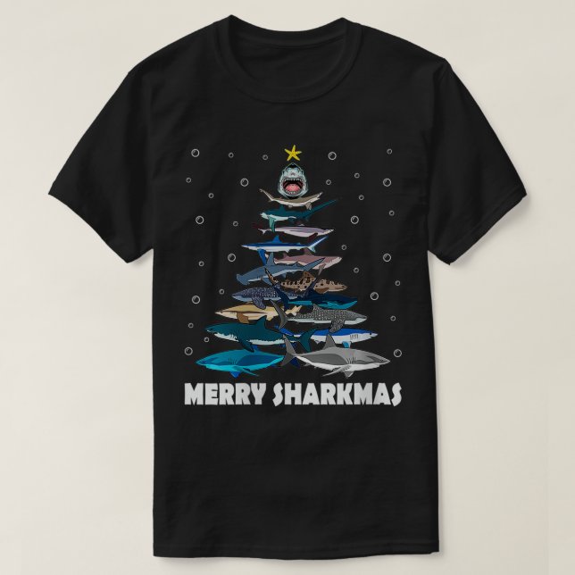 Womens Merry Sharkmas Funny Shark Weihnachtsbaum F T-Shirt (Design vorne)