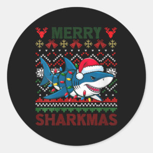 Womens Merry Sharkmas Ugly Christmas Shark Santa H Runder Aufkleber