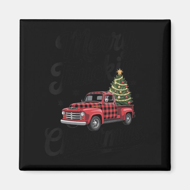Womens Merry Truckin' Christmas Buffalo Plaid Clic Magnet (Vorne)