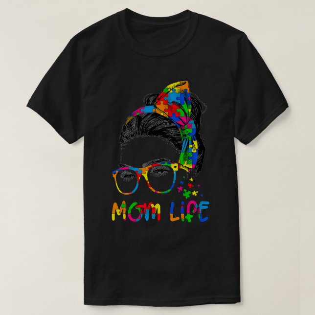 Womens Messy Bun Leopard Autistic Autistic Awarene T-Shirt (Design vorne)