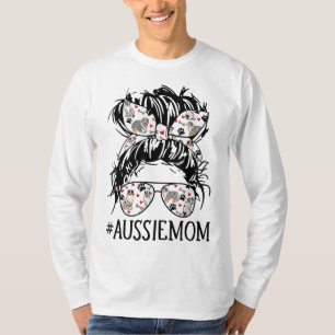 Women's Messy Bun Mama Aussie Mama Glasses Funny D T-Shirt