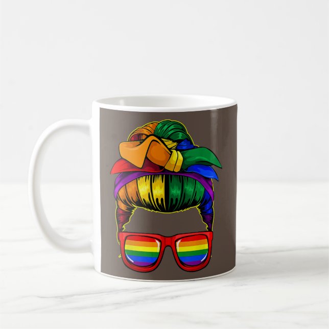 Womens Messy Bun Mama LGBT Flag Gay Kaffeetasse (Links)
