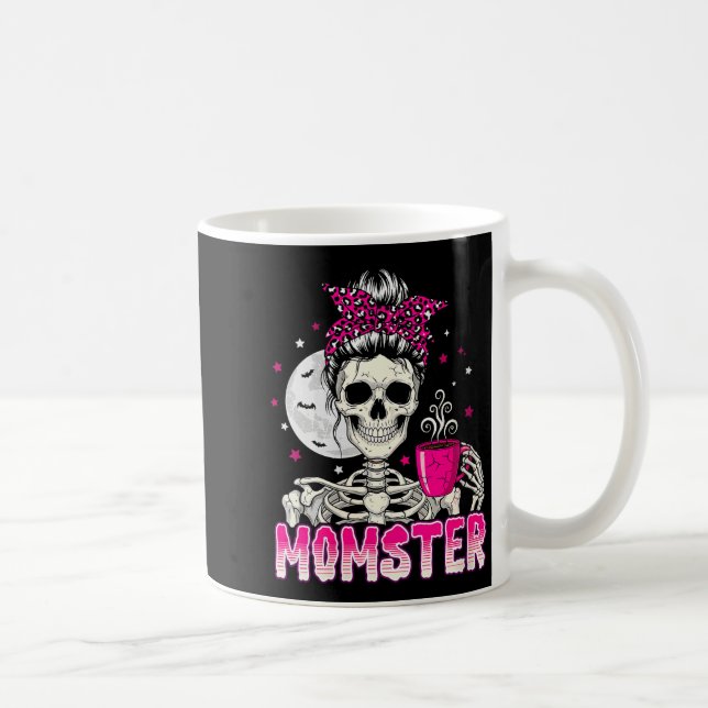 Womens Momster Skull Mom Coffee Lover Halloween Me Kaffeetasse (Rechts)