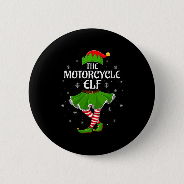 Womens Motorcycle Elf Christmas Family Girls Women Button (Vorderseite)