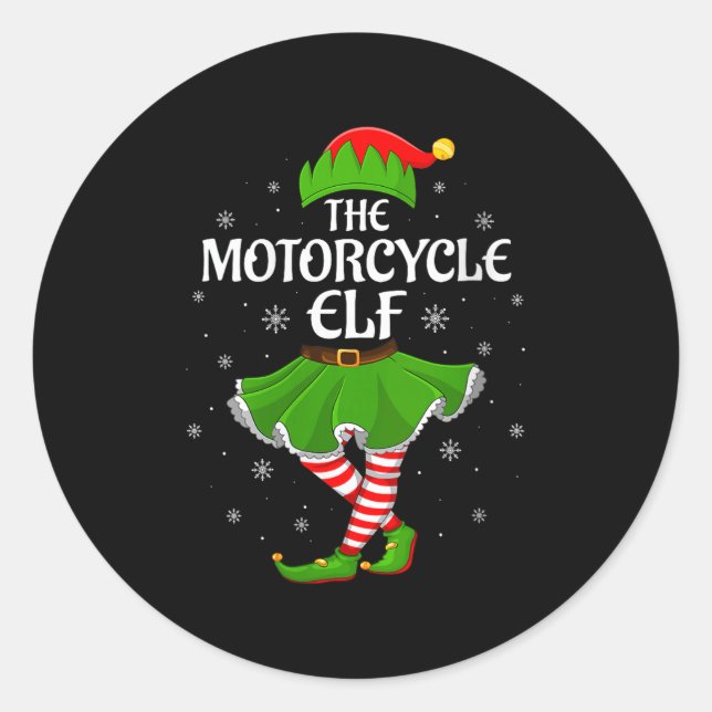 Womens Motorcycle Elf Christmas Family Girls Women Runder Aufkleber (Vorderseite)