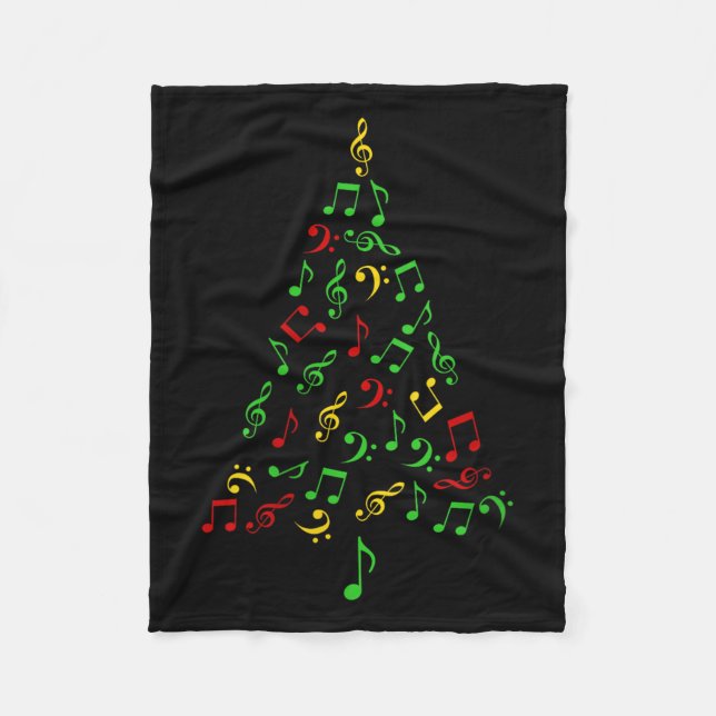 Womens Music Notes Christmas Tree Pajamas Music Lo Fleecedecke (Vorderseite)