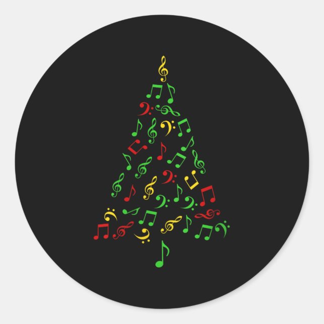 Womens Music Notes Christmas Tree Pajamas Music Lo Runder Aufkleber (Vorderseite)