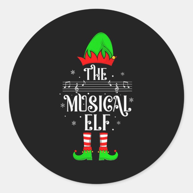 Womens Musical Elf Xmas Christmas Matching Family  Runder Aufkleber (Vorderseite)
