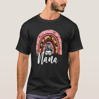 Womens Nana Floral Leopard Rainbow Messy Bun Mothe T-Shirt