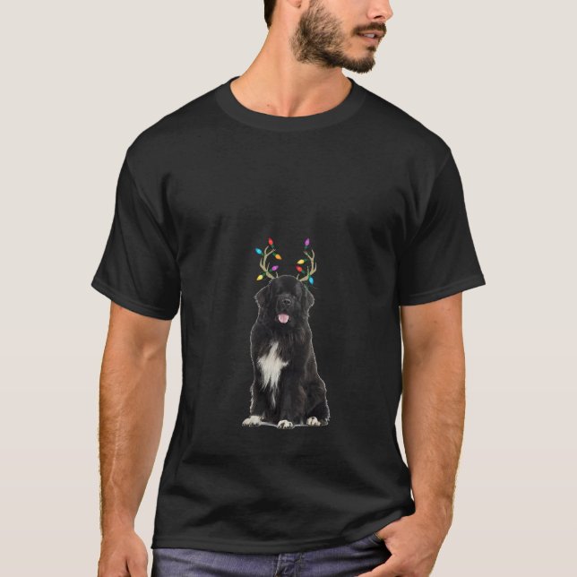 Womens Newfoundland Reindeer Christmas Dog V Neck  T-Shirt (Vorderseite)