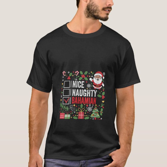 Womens Nice Naughty Bahamian Weihnachtsmann T-Shirt (Vorderseite)