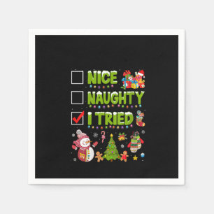 Womens Nice Naughty I Tried Funny Christmas Tree L Serviette