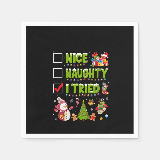 Womens Nice Naughty I Tried Funny Christmas Tree L Serviette (Vorderseite)