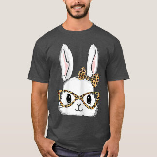 Womens Niedlich Bunny Face Leopard Brillen Headban T-Shirt