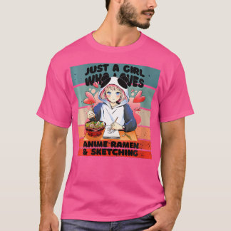 Womens Niedlich Girl Ramen Lover Sketching Panda O T-Shirt