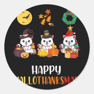 Womens Niedlich Kitten Halloween Katze Weihnachten Runder Aufkleber