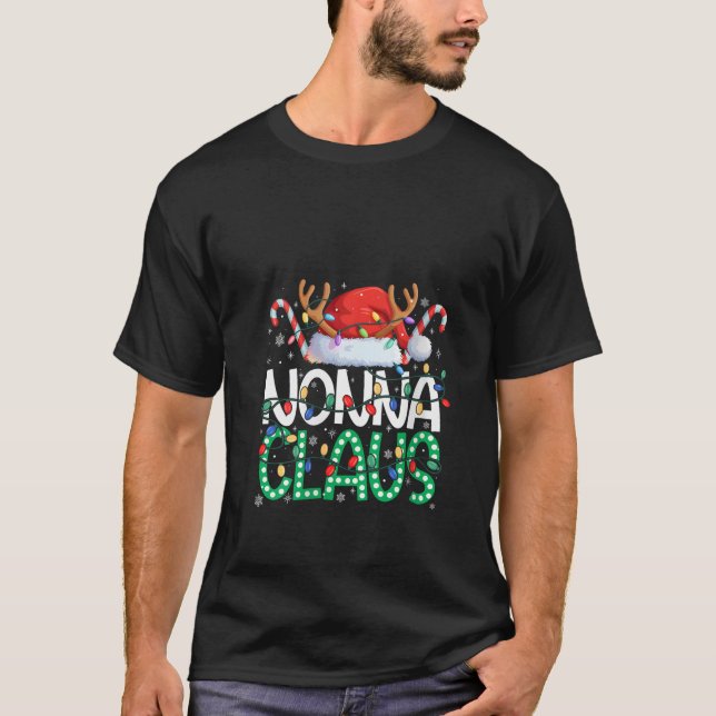Womens Nonna Claus Christmas Lights Pajama Familie T-Shirt (Vorderseite)
