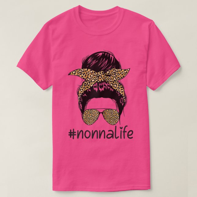 Womens nonnalife Life Messy Bun mit Leopard nonna T-Shirt (Design vorne)