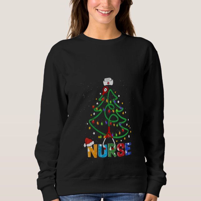 Womens Nurse Christmas Tree Stethoscope Rn Lpn Scr Sweatshirt (Vorderseite)