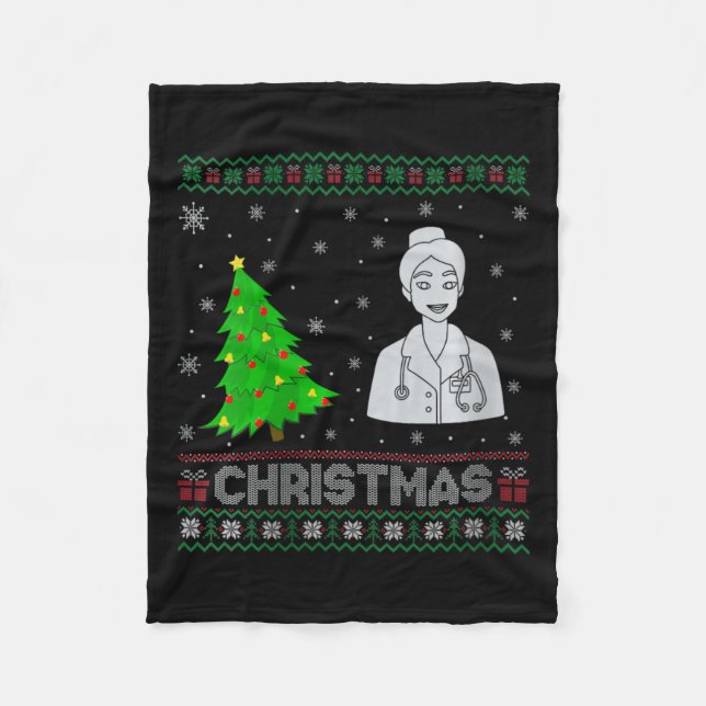Womens Nurse Practitioner Xmas Tree Lighting Ugly Fleecedecke (Vorderseite)